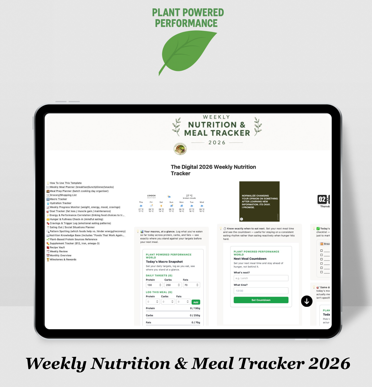 Weekly Nutrition & Meal Tracker 2026